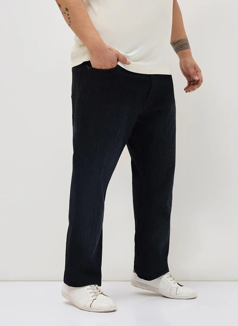 Urbano Fashion Urbano Plus Men's Black Straight Fit Washed Denim Jeans Stretchable
